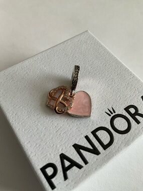 Pandora Rose Gold Knot with Pink Heart Dangle Charm